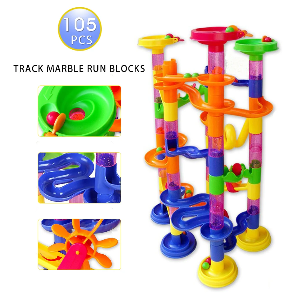 Taotown s 105pcs DIY Construction Marble Race Run Maze Balls Track plastic Building Blocks toys magformers