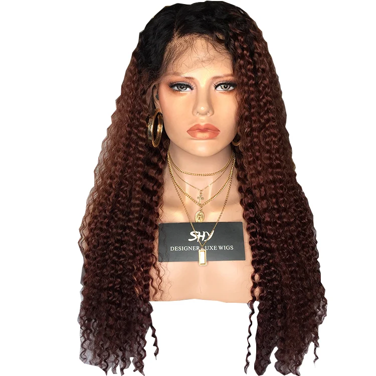 

SHY 22 Inch Kinky Curly Two Tone Full Lace wig 150% Density Human Virgin Hair 7A Grade long wigs Natural For Black Women, N/a