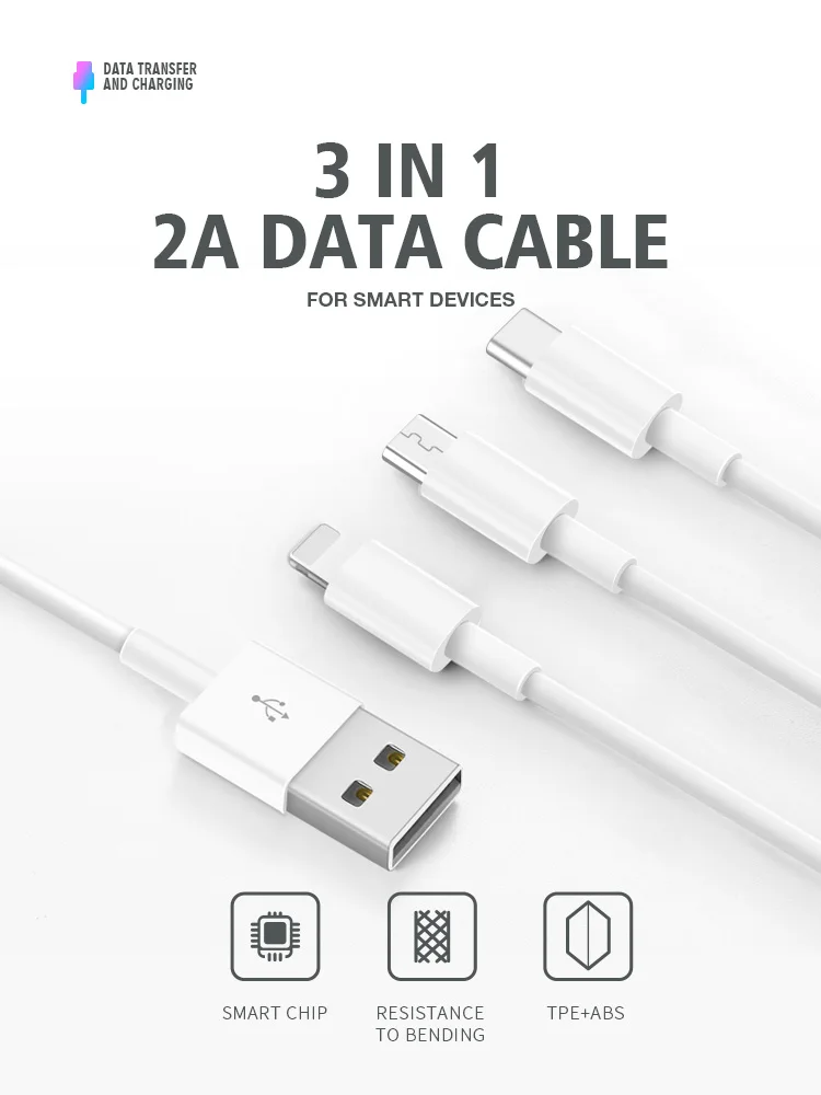 High quality multi-function phone usb 2a data cable tpe fabric 3in1 usb cable - ANKUX.COM