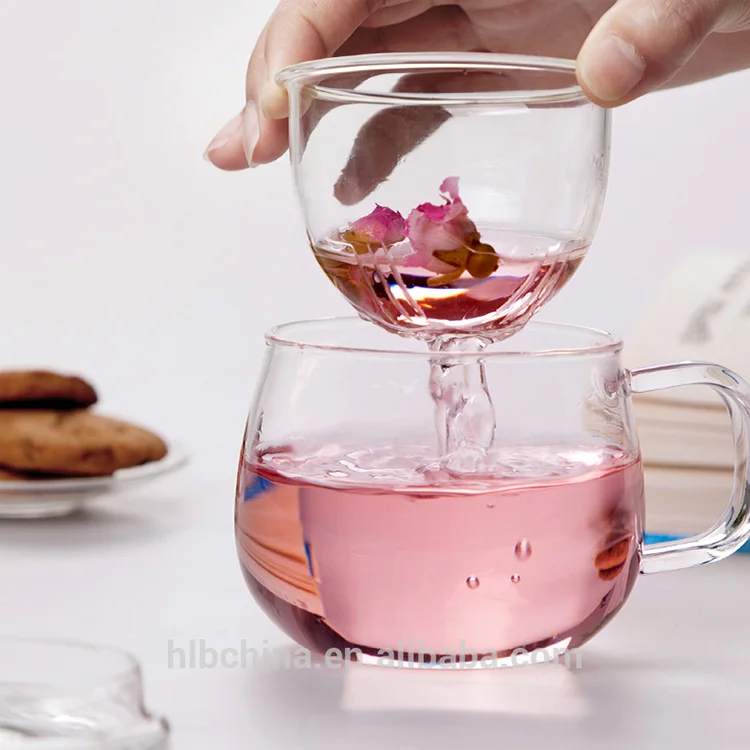 

Custom glass tea cup with strainer and handle