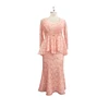 2017 Mother Of The Bride Dress Coral Color Lace Pattern Fat Mother Dresses With Jacket