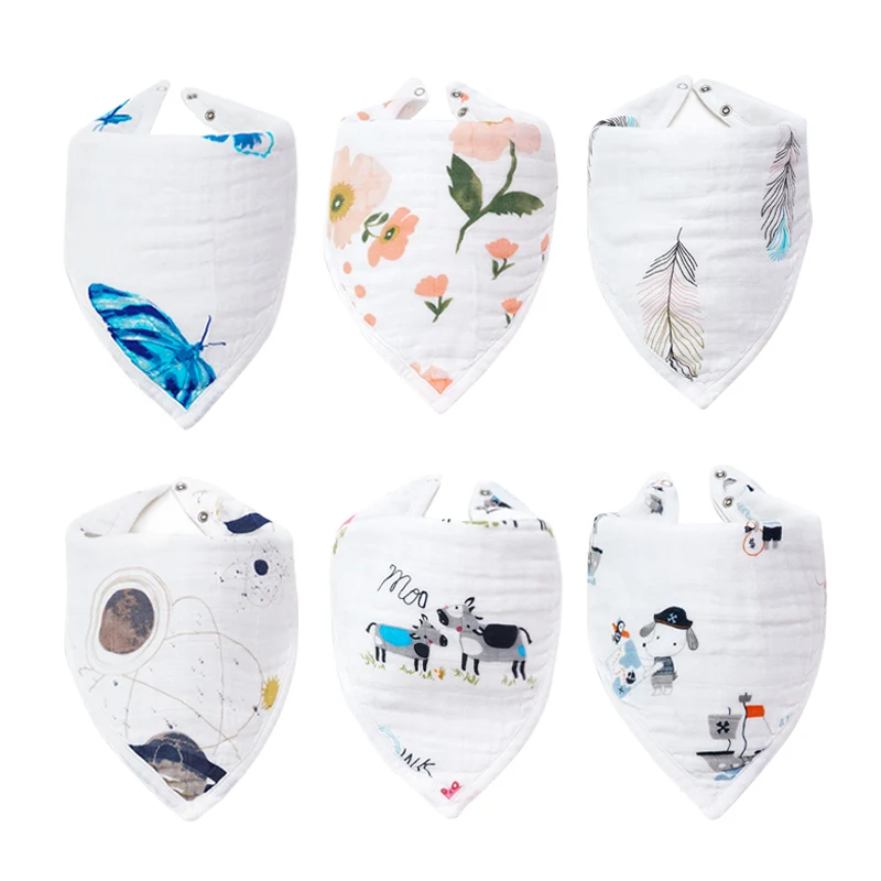 

Wholesale Printed Bamboo Cotton drool Triangle Bandana Bib Set 6 Pack
