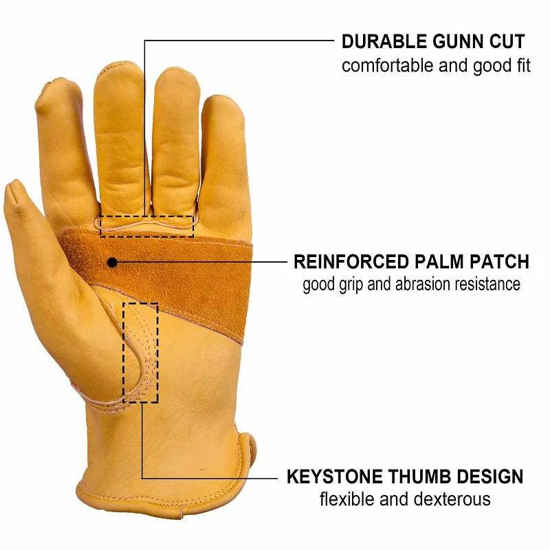 
Cheap Waterproof Safety Driver Cow Grain Leather Working Gloves Yellow . 