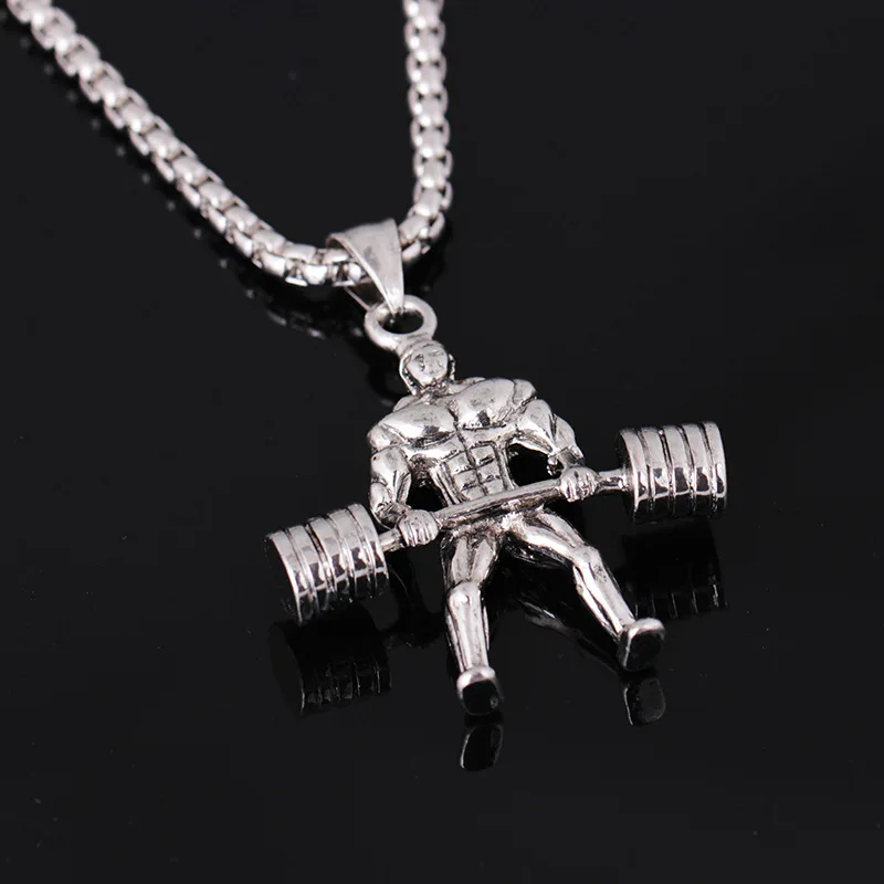 

New design muscle man weightlifting silver-plated necklace, As picture shows(one color)