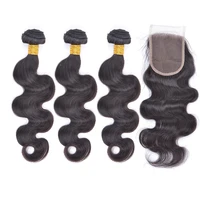 

raw cambodian human hair body wave bundles with lace closure