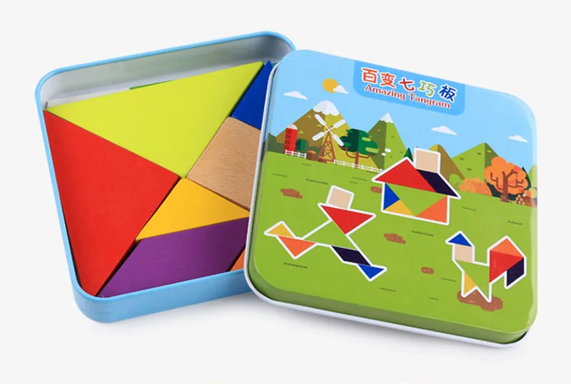 7Piece Magic Wooden Puzzle Tangram Brain Teaser Kid Educational Game Toy UK HBA 