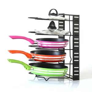 Metal Kitchen Organizer Pot and Pan Rack Pot Lid Holder Black Color 5 Tire