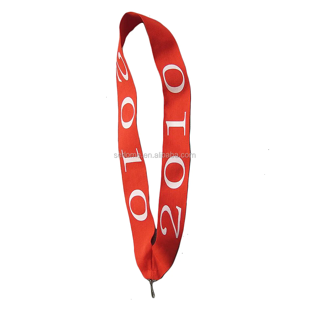 
Custom Make Short Neck Strap Thin Fabric Satin Ribbon Polyester Woven Medal Name Badge Red Cross Lanyard 
