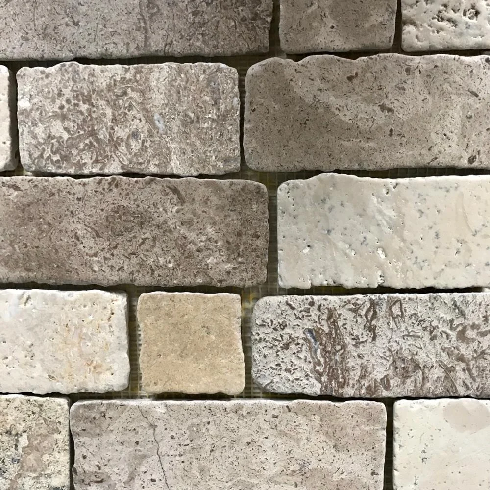 China split face natural beige travertine stone mosaic floor and wall tiles 30 x 30