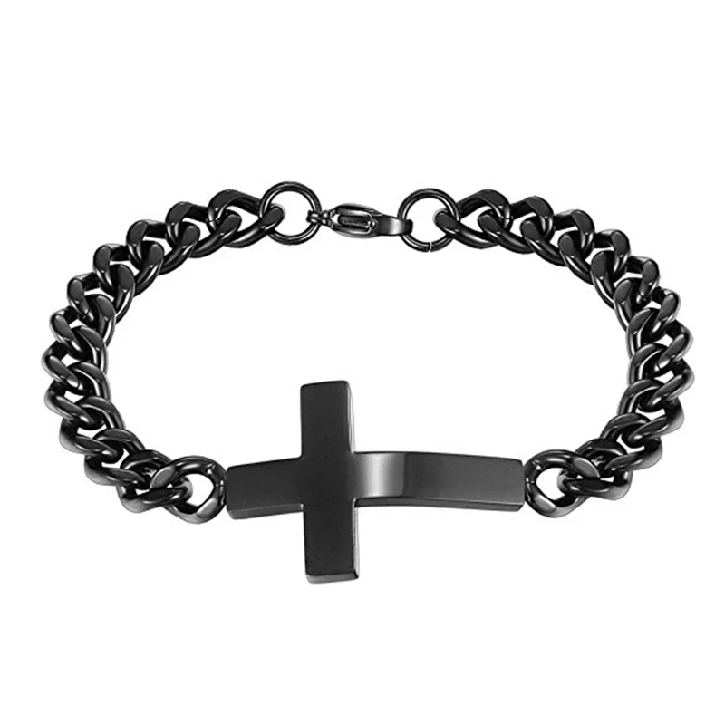 hot selling fashion chains Cross bracelet stainless steel men black bracelet