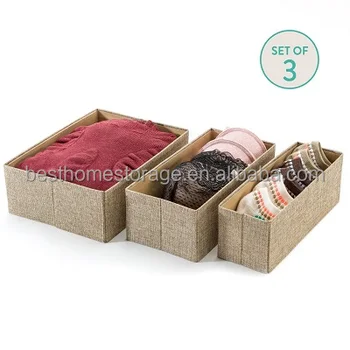 Set Of 3 Foldable Line Cardboard Drawer Storage Box For Underwear
