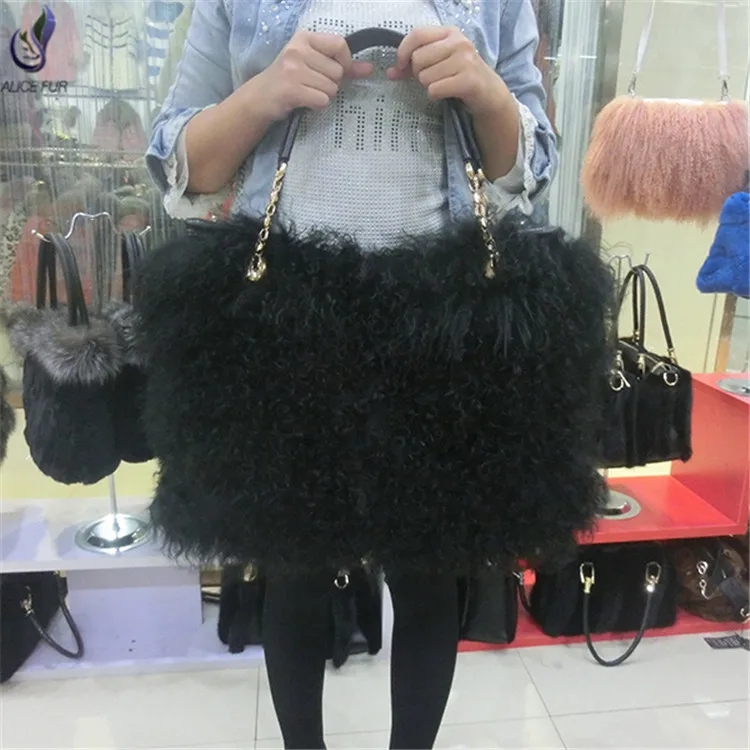 

ALICEFUR Mongolian sheep fur bags curly hair Tibet lamb fur bag for sale