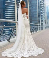 

ZH0574X Lace Mermaid Wedding Dresses 2019 Off The Shoulder Applique Beach Wedding Dress Corset Plus Size Bridal Gowns