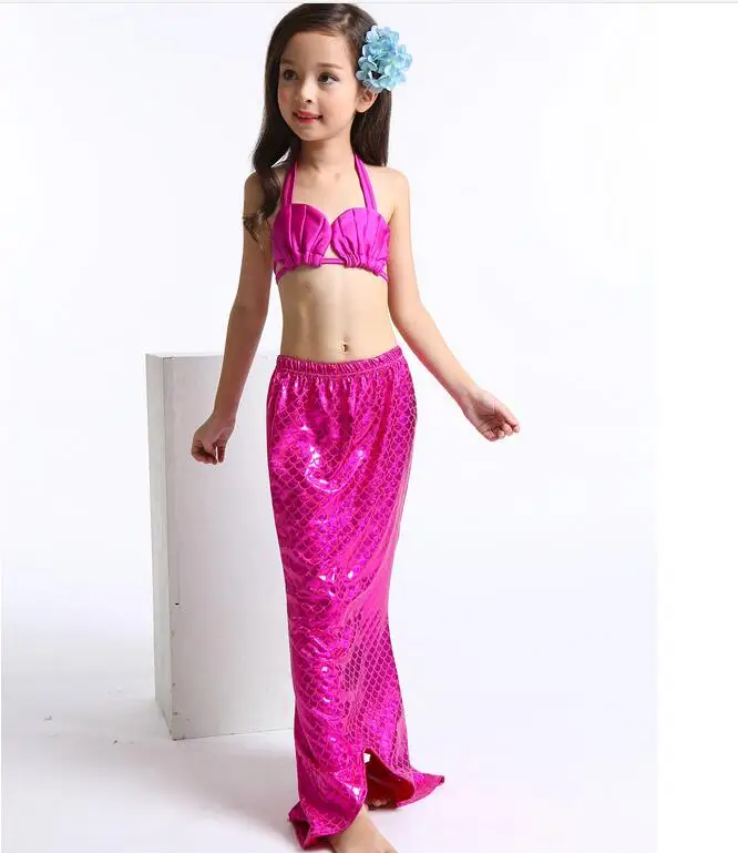 

Fast hot selling 3 pieces suit child models girls in mermaid bikini, Red,blue