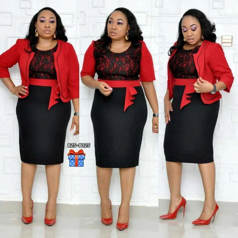 African Clothes Women Two Piece Outfits Office Wear Lace Dress And Coats