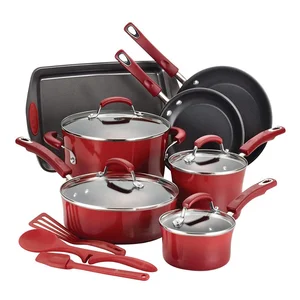 Press aluminum nonstick coating 14-Piece cookware set, casserole set, fry pan set, red
