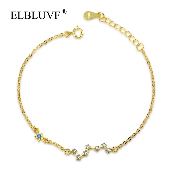 

ELBLUVF 925 Sterling Silver Fancy Womens Zircon Star Big Dipper Bracelet Chain Jewelry For Gift, Silver / gold / rose gold