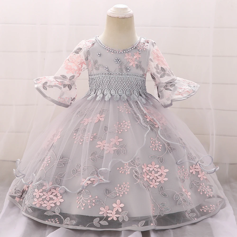 

China Wholesale Boutique Baby Clothes Kids Party Dress Infant Baptism Frock L5015XZ, Pink.grey