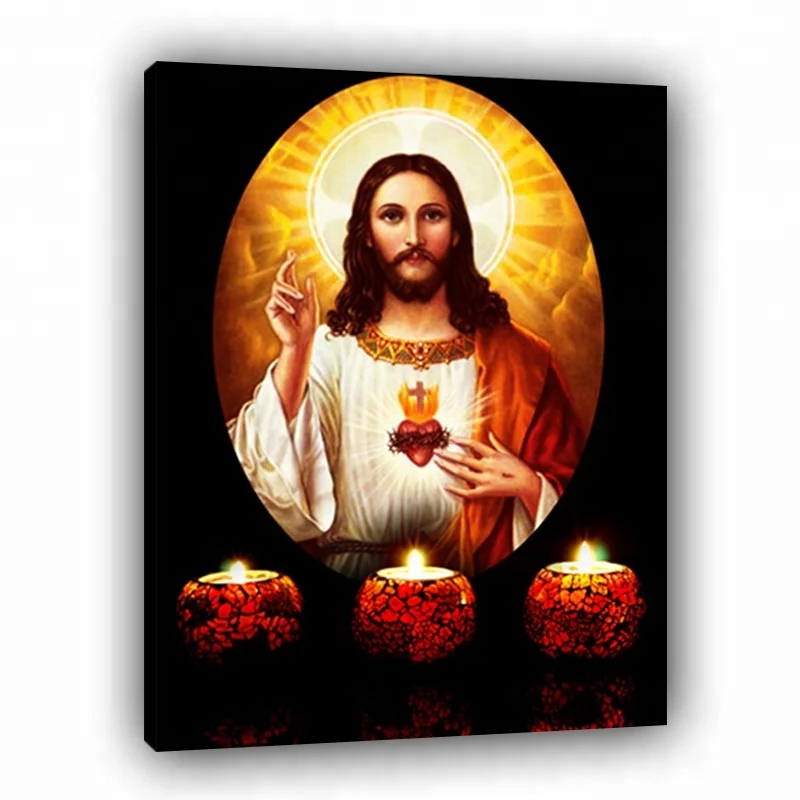 Light Up Jesus Christ Canvas Painting Custom HD Print Craft Fabric Picture Wall Art Painting With LED Light