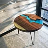 Unique Art Gallery round marquetry veneer top antique wood coffee table