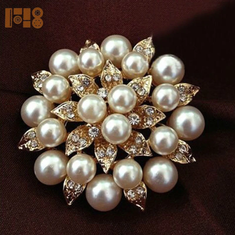 

New Product Pearl Rhinestone Crystal Vintage Flower Brooch Pin Brooches