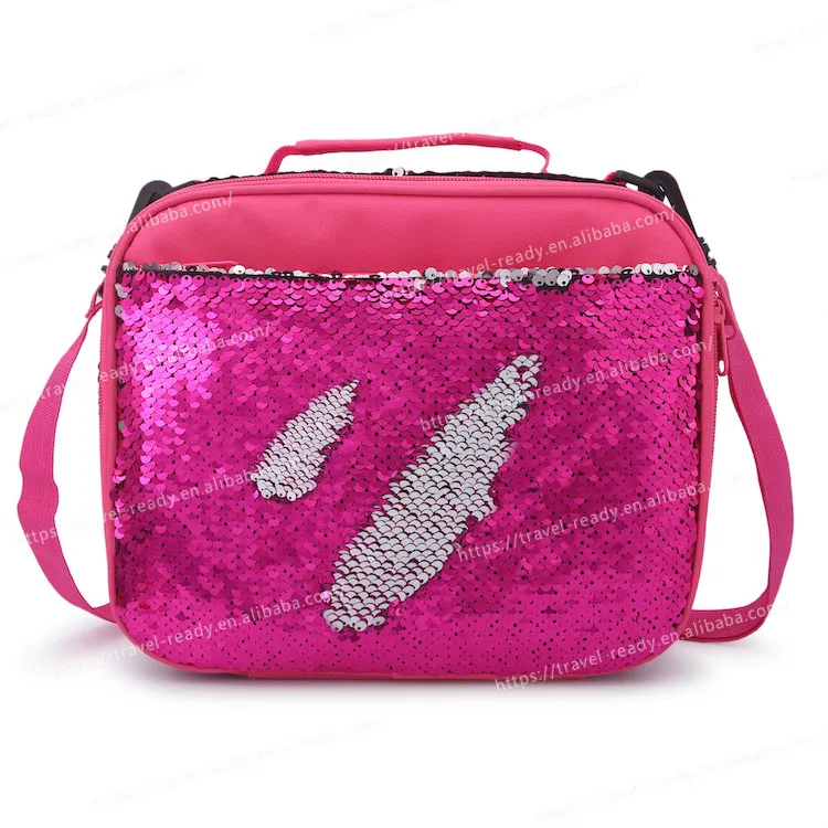 

Cooler Bag Crossbody Lunch Tote Mermaid Flippy Kids Children Lunch Bag Insulated Lunch Box, Hot pink/purple/rainbow/ pink white