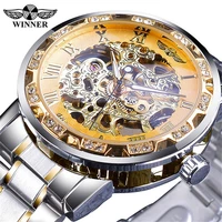 

Winner 278 Fashion Diamond Display Luminous Hands Gear Movement Retro Royal Design Men Mechanical Skeleton Wrist Watches