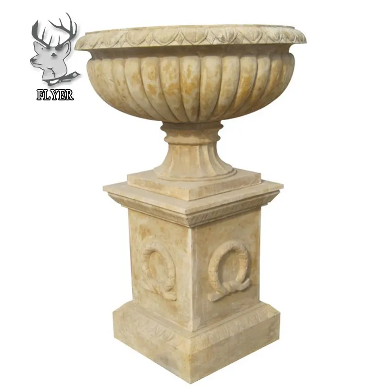 Garden Stone Products Natural Beige Marble Planters Stone Flower Pots
