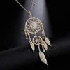 Top Selling Jewelry Accessories News Deign Good Plating Crystal Feather Pendant Bohemian Tassel Dreamcatcher Necklace