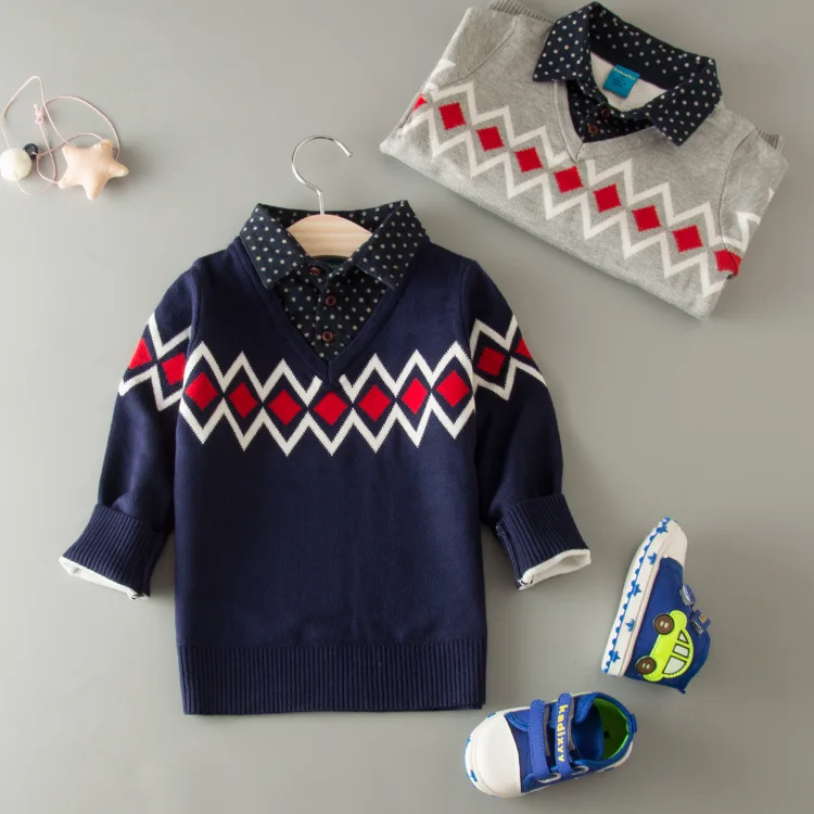 

2016 Fashion Baby Boys Easy Knitting Pattern Shirts Collar Crochet Sweaters, N/a