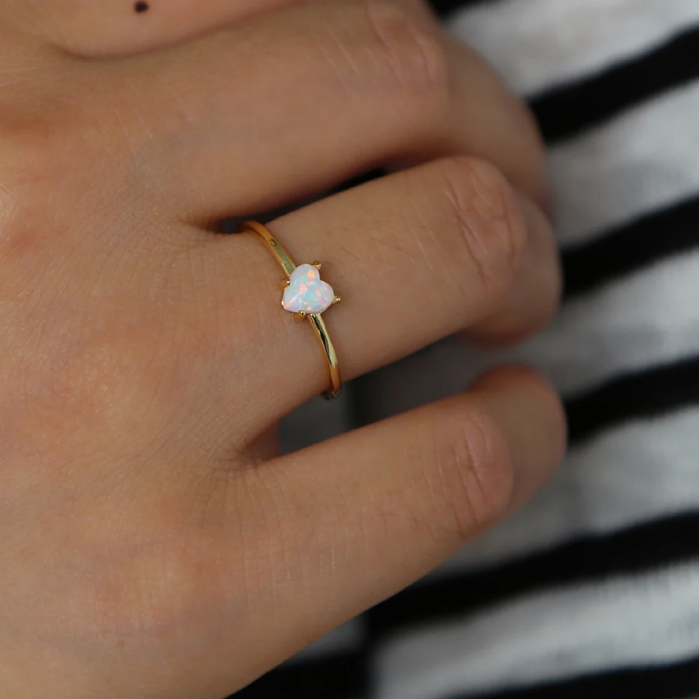

Single 4 prong heart opal rings for finger tiny band gold filled women girl rings