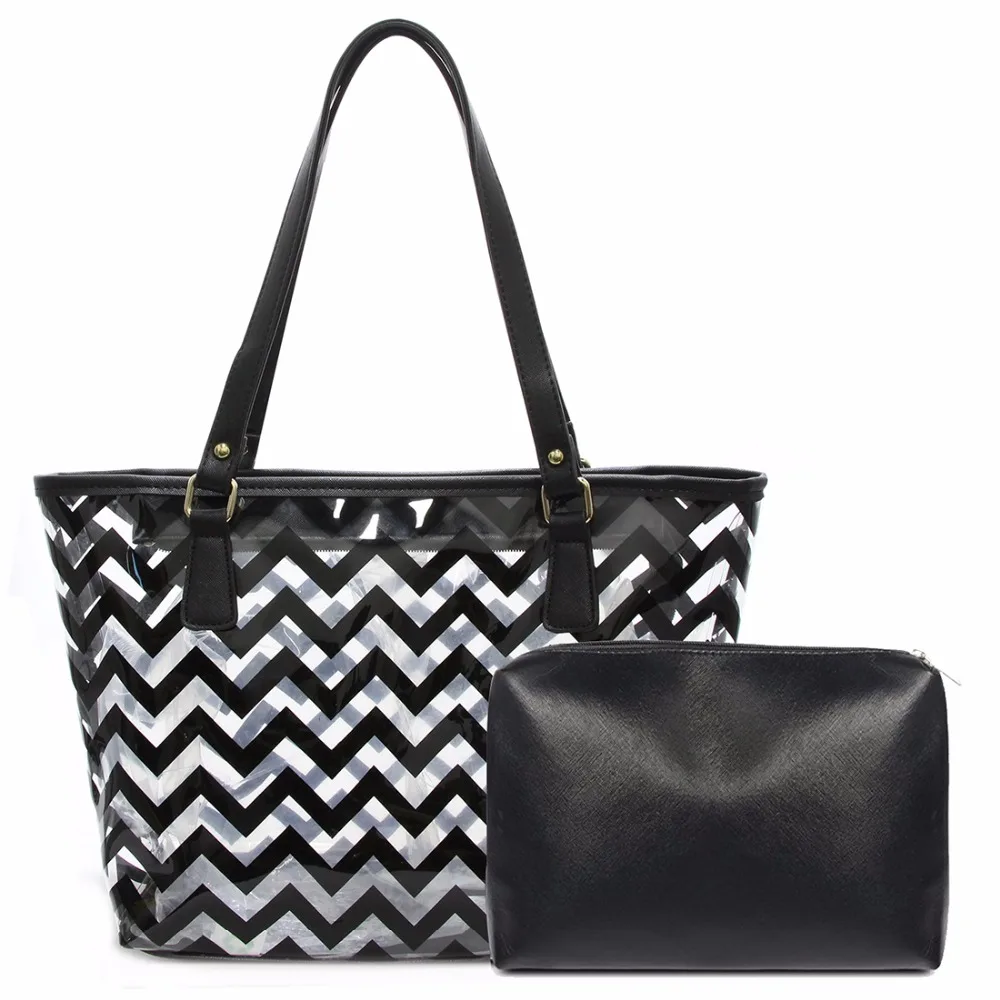 

High Quality Wave Pattern Tote Bag Waterproof Beach Bag with Pu Handle, Black, pink,white customized color