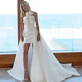 Short Bridal Wedding Dress With Detachable Long Train Buy