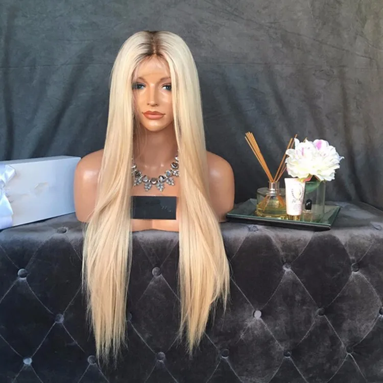 8a Grade Russian Hair Silky Straight Lace Front Blonde Wig Root