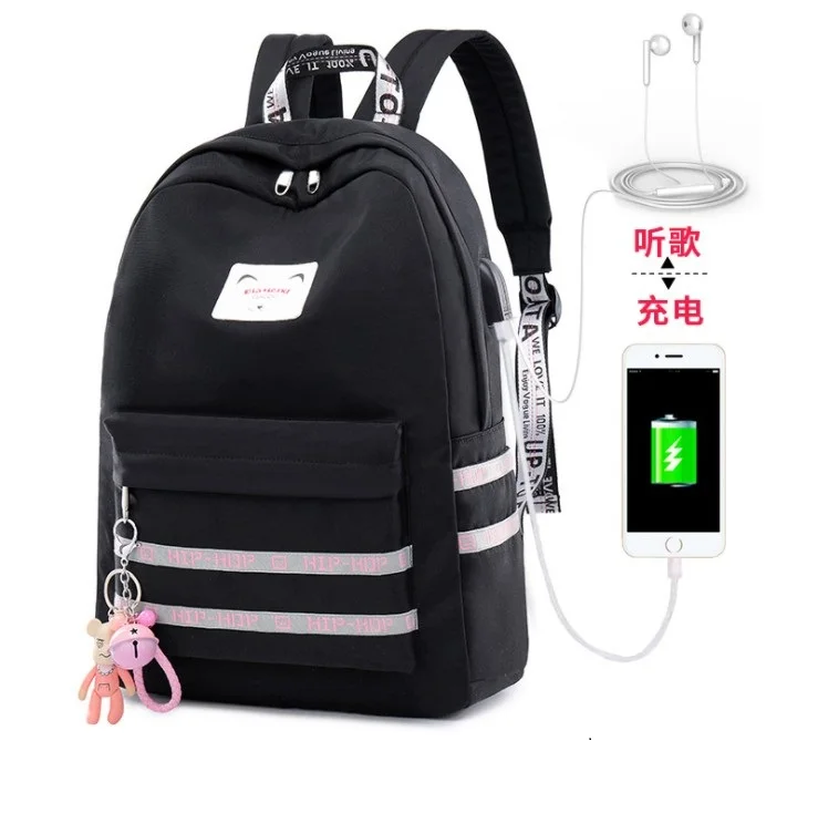 

In Stock Girls Backpacks Nylon Waterproof Kids School Bag with USB