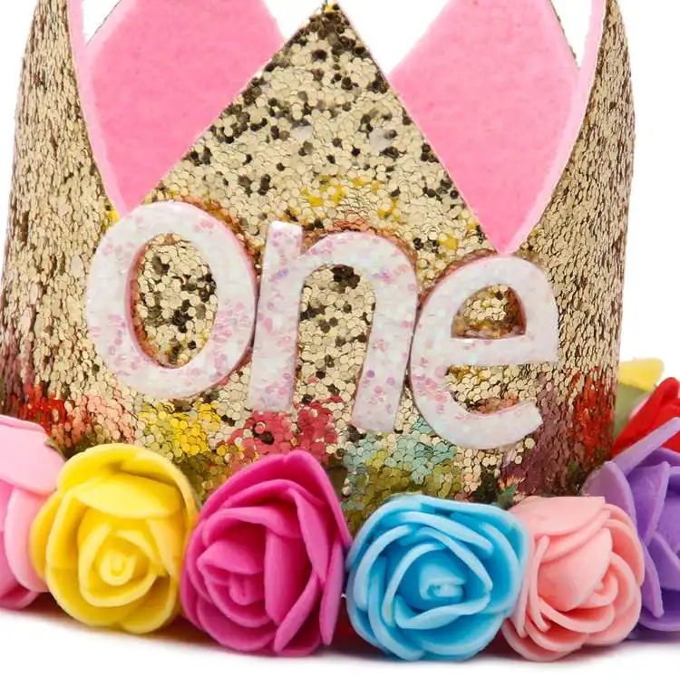 

Happy First Birthday Party Hats Decor Cap One Birthday Hat Princess Crown Year 1st Old Number Baby Kids Hair Accessory, Gold