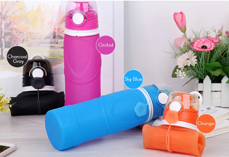 Foldable Silicone Sports Drink Water Bottle Custom Logo Designed Grm Botella De Agua Collapsible Water Bottle