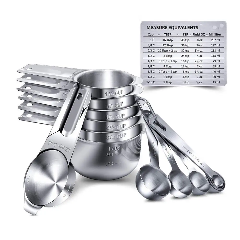 

15pc Professional Magnetic Measurement Conversion Chart Stainless Steel Measuring Cups and Spoons set, Silver