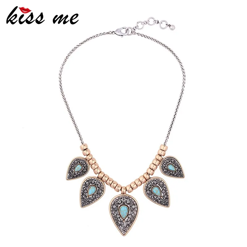 

xl01366b New Design Ethnic Style Blue Stone CCB Beaded Statement Necklace Jewelries, As picture