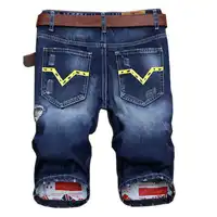 

Hot Summer Denim Shorts Men Stretch Slim Fit Short Jeans Mens Designer Cotton Casual Distressed Shorts Knee Length Shorts jeans