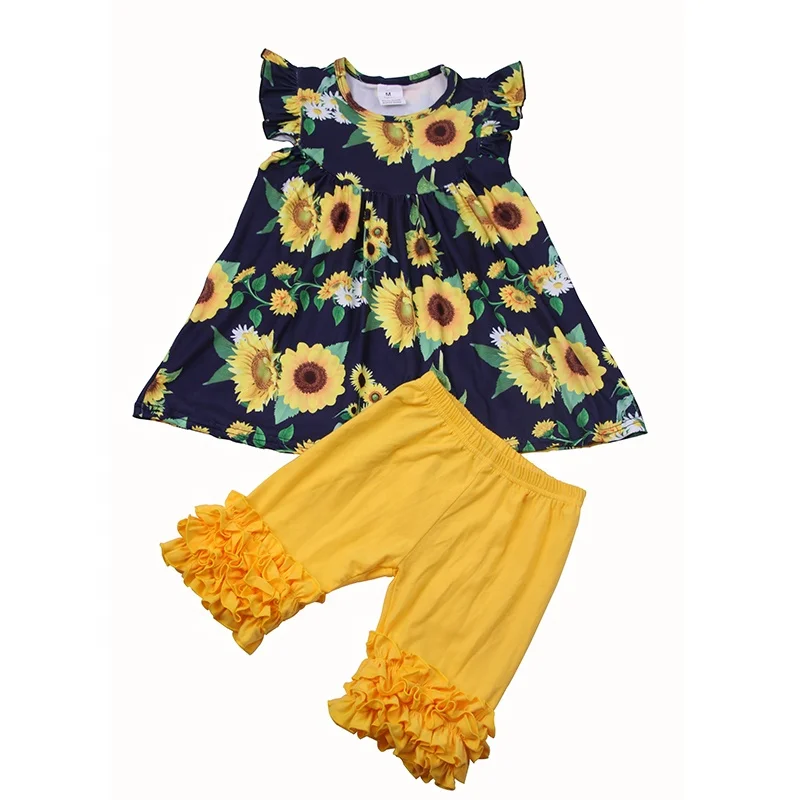 

Wholesale new children summer sunflower pleated shorts cotton suit