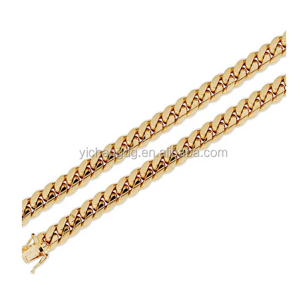 

Men's 9.5mm 14K Yellow Gold Miami Cuban Link Chain, Gold;rose gold and steel