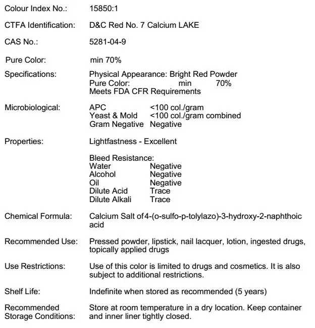 Fda Color Additives Cosmetics D&c Red 7 Ca Lake Colourings Makeup Buy