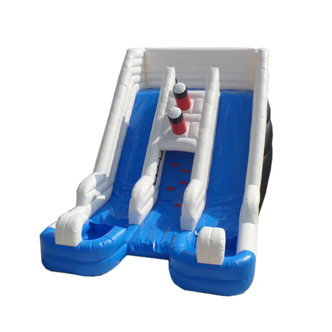 

factory price huge Blue and white double lanes inflatable fire truck slide water pool slide for kids and adults, Customized