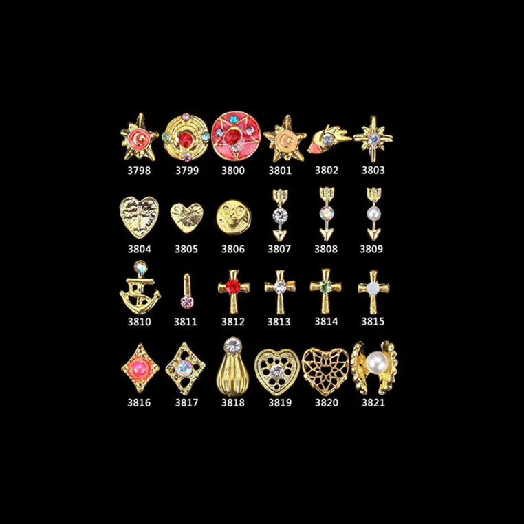 

2019 Hot Selling Sailor Moon Series Alloy Metal Pendant Nail Art Decoration, 24 designs