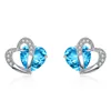 Popular Design Women Crystal Decorated Heart Shape Silver Plated Earrings for Gift