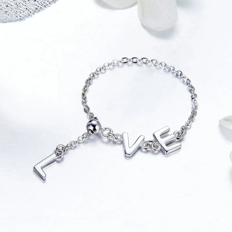 

New Trendy Love Letter Adjustable Chain 925 Sterling Silver Finger Rings