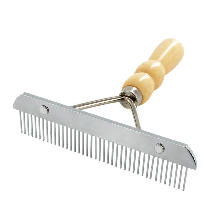 

Wooden Handle Pet Grooming Comb Rake Large Dogs Hair Brush, Wooden color
