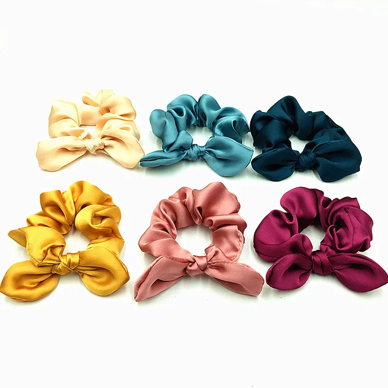 Good Quality Silk Satin Scrunchies For Hair Fancy Bunny Ear Scrunchies