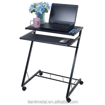 Modern Z Shape Small Mobile Rolling Cart Compact Computer Desk